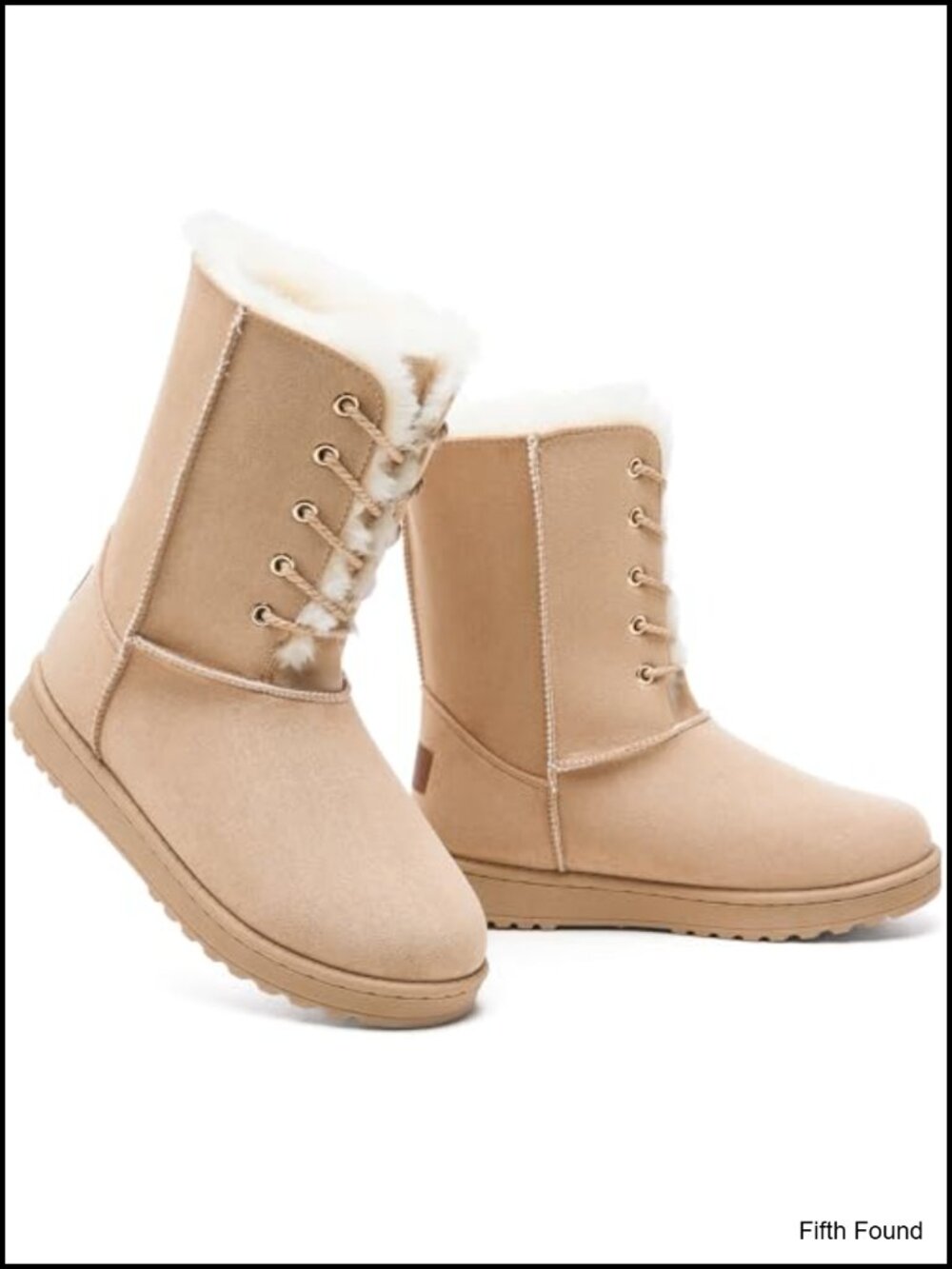 Women's Winter Snow Boots Fuzzy Mid Calf Warm Lace Up Faux Suede
